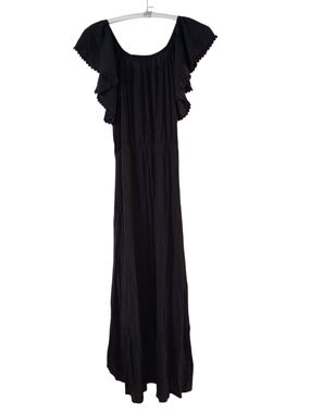 Black Ruffle Sleeve Round Neck Boho Maxi Dress Size S (4-6)